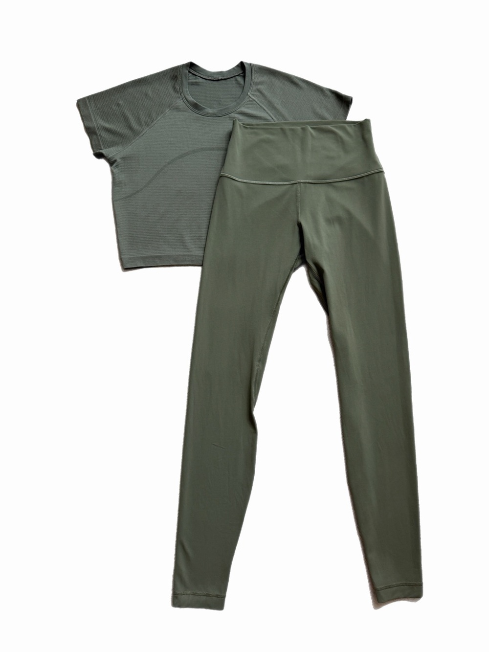 Lululemon Set Bayleaf Olive Green Swiftly Tech Crop Tee 8 & Align Leggings 6 28”